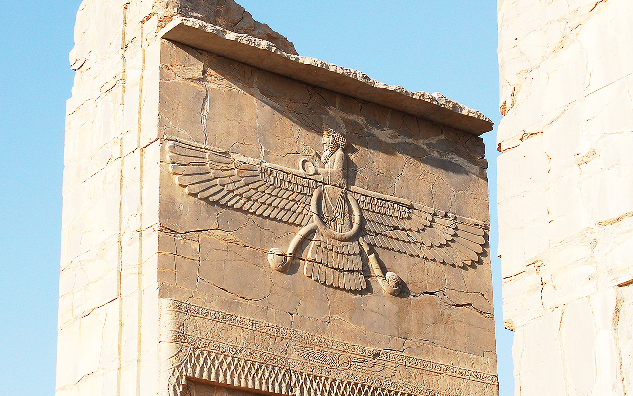 Farohar carving on ancient Zoroastrian architecture